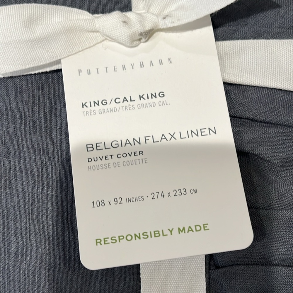 POTTERY BARN BELGIAN FLAX LINEN DUVET COVER STEEL BLUE KING/CAL KING BRAND NEW - Picture 2 of 4